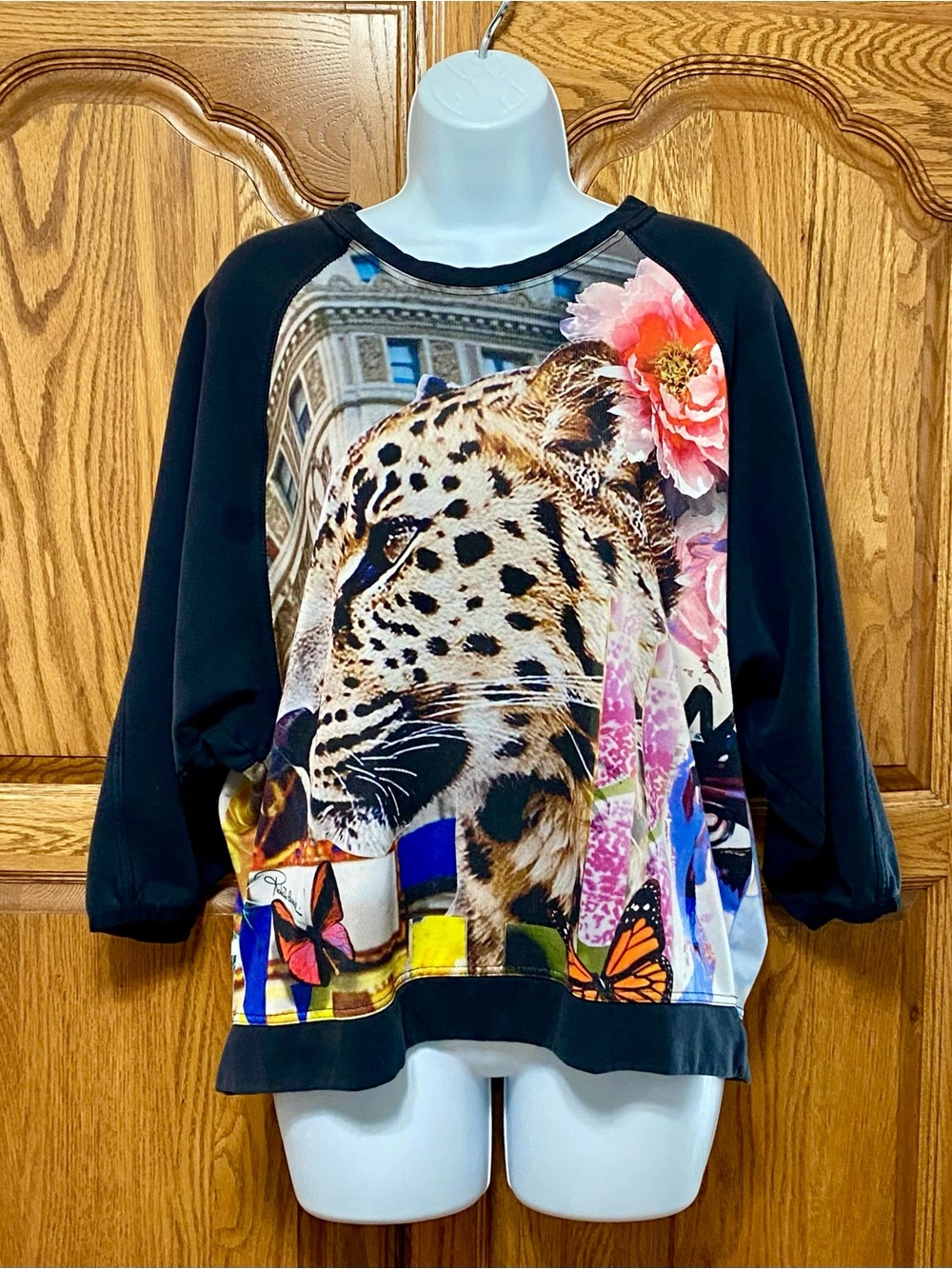 Roberto Cavalli Vintage Gym Y2K Tiger Floral City Print Sweatshirt US 8 IT 44
